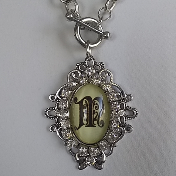 Ladies' Old English Monogram Initial Necklace -"M" - Picture 1 of 3